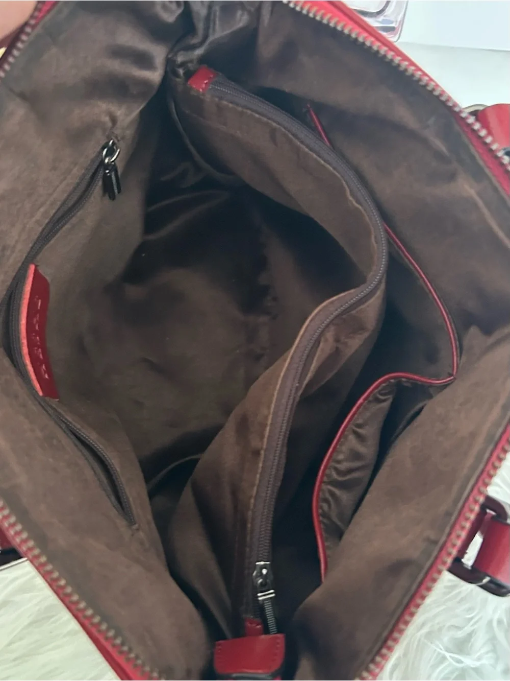 HESHE Red Genuine Leather Satchel Tote